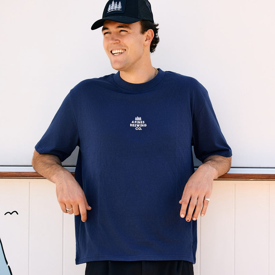 4 Pines Core Stacked Logo Tee Navy