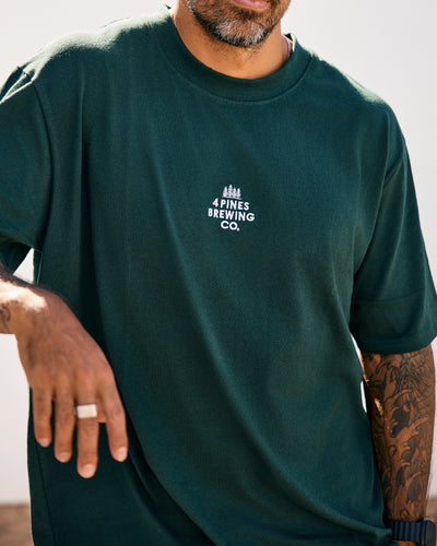 4 Pines Core Stacked Logo Tee Forest