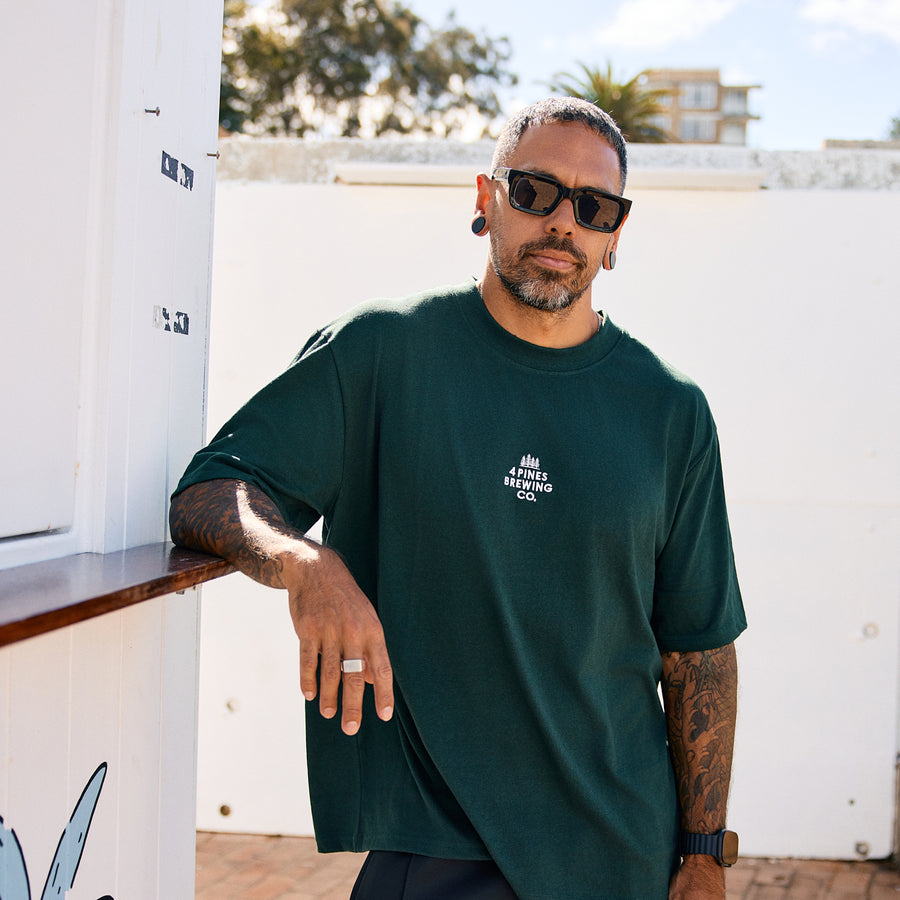 4 Pines Core Stacked Logo Tee Forest