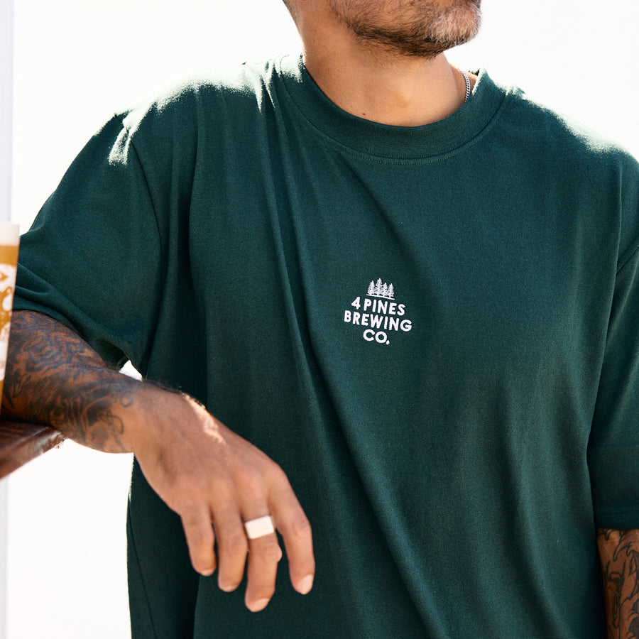 4 Pines Core Stacked Logo Tee Forest