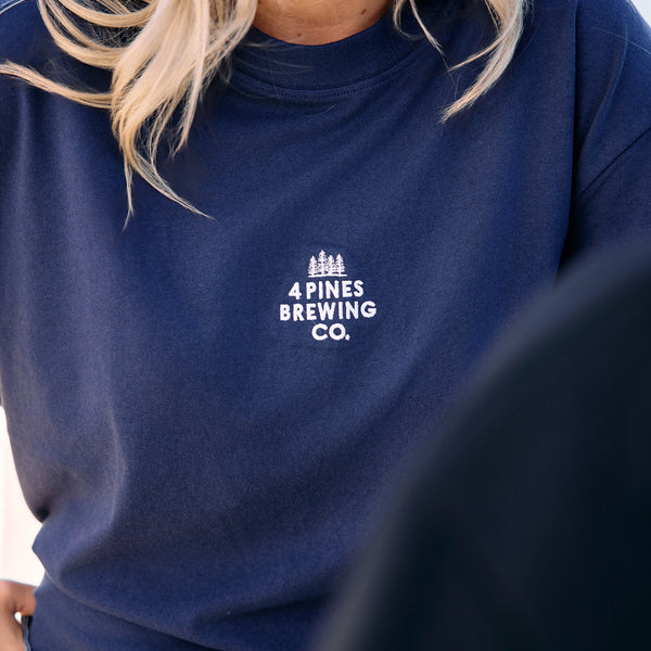 4 Pines Core Stacked Logo Tee Navy