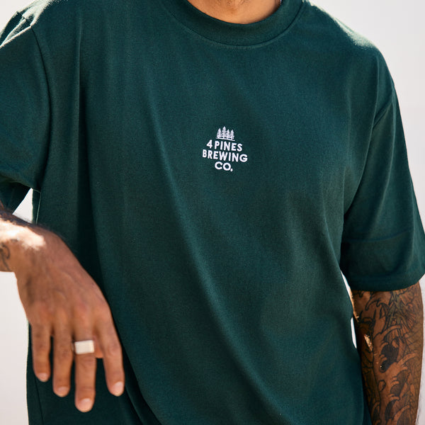 4 Pines Core Stacked Logo Tee Forest