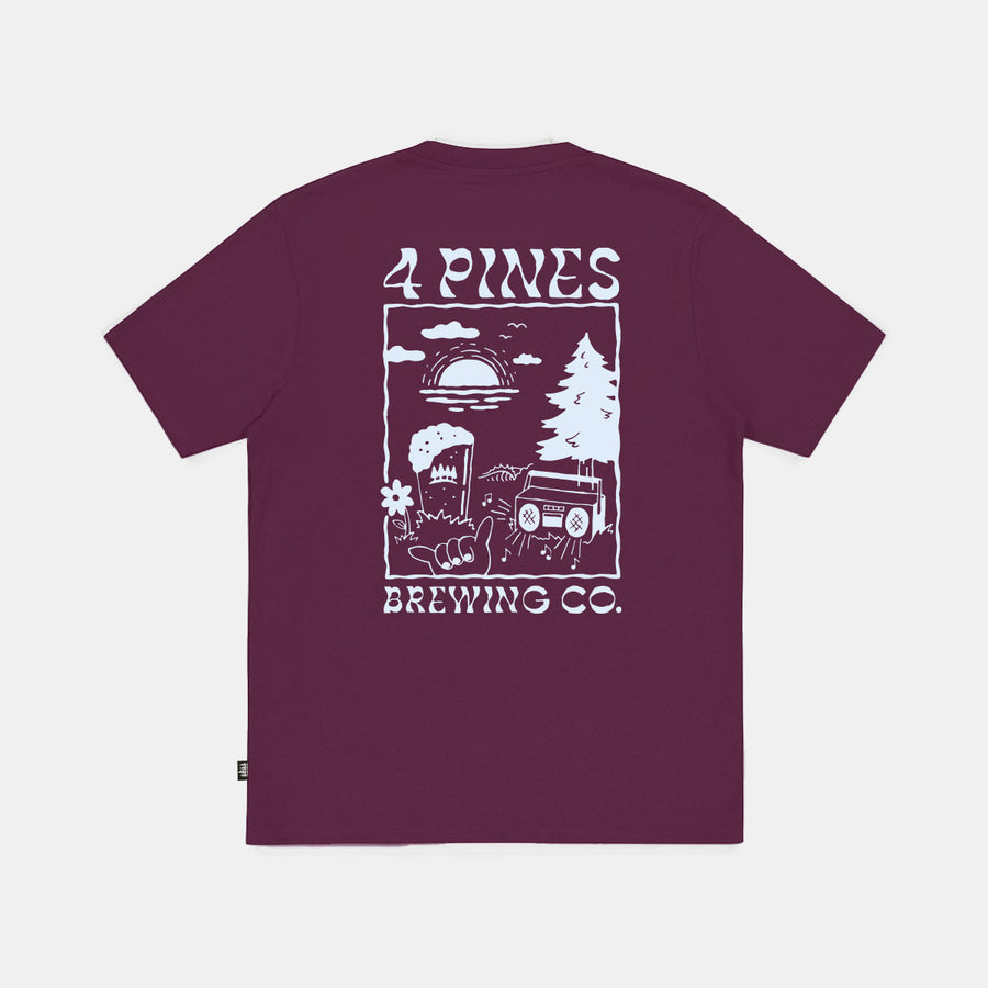 4 Pines Retro Print Plum Marle Tee