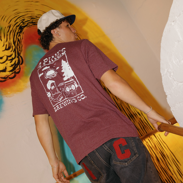 4 Pines Retro Print Plum Marle Tee