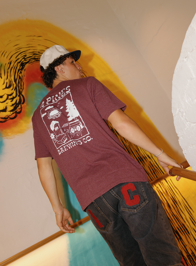 4 Pines Retro Print Plum Marle Tee